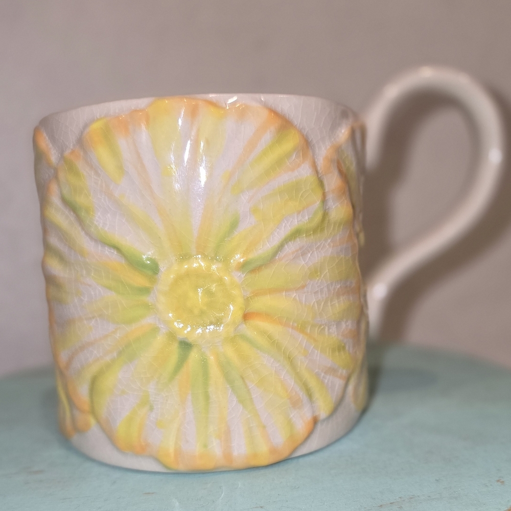 Floral Ceramic Mug with Yellow and Green Design